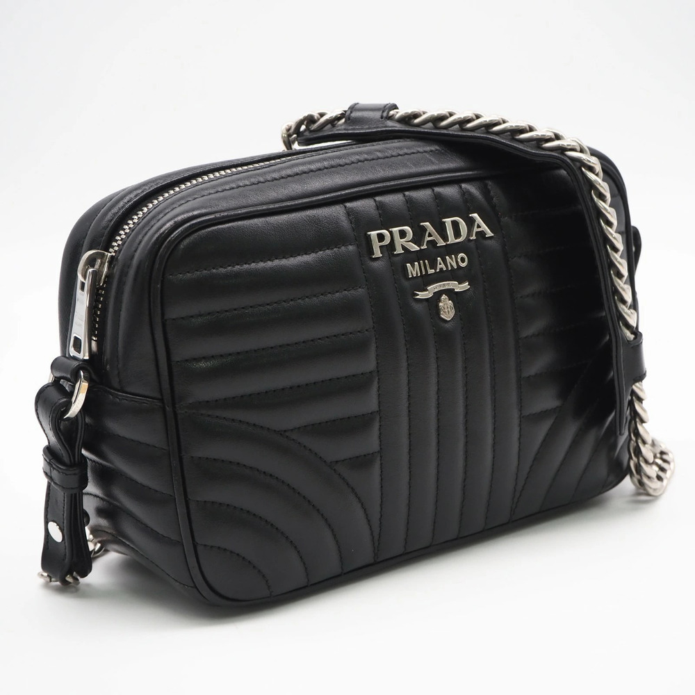 Prada Diagramme Quilted Leather Shoulder Bag Black